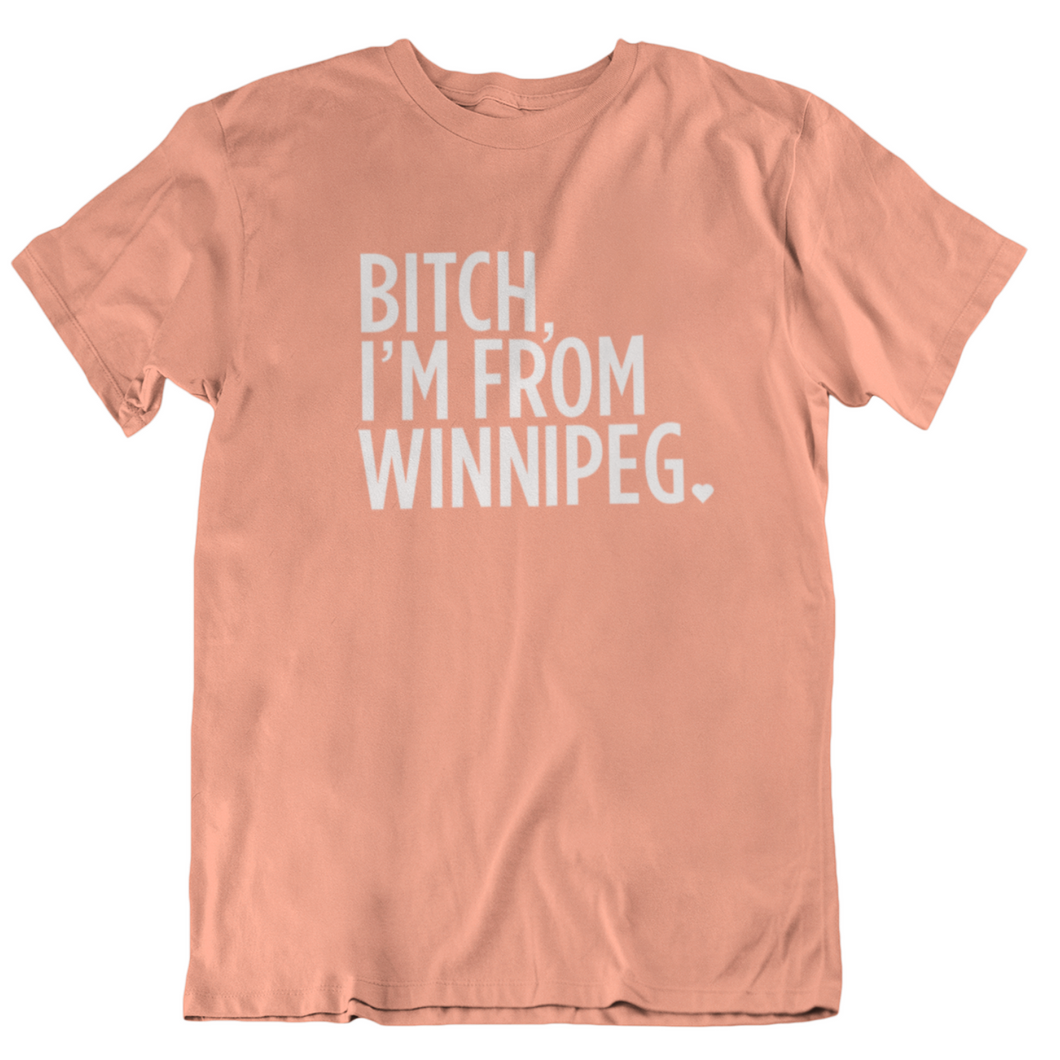 Bitch, I'm From Winnipeg Tee | White on Sunset