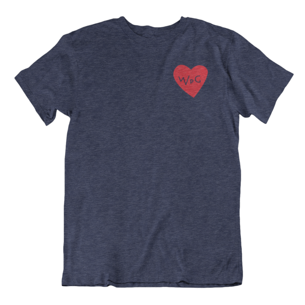 WPG Heart Tee | Red on Heather Navy